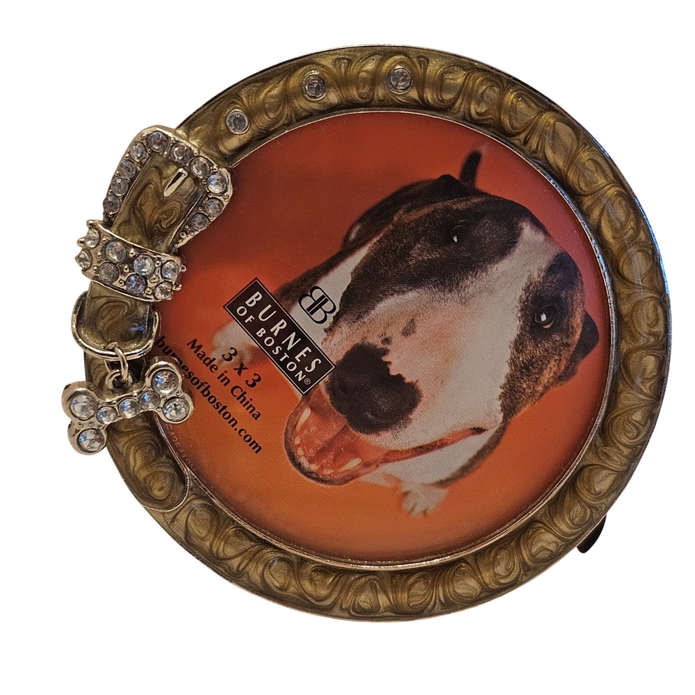 Burnes of Boston Vintage Round Dog Cat Collar Picture Frame Rhinestones 3x3